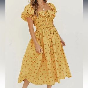 Cute yellow floral midi dress